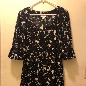 Loft Casual Border Dress, elbow puffy sleeves